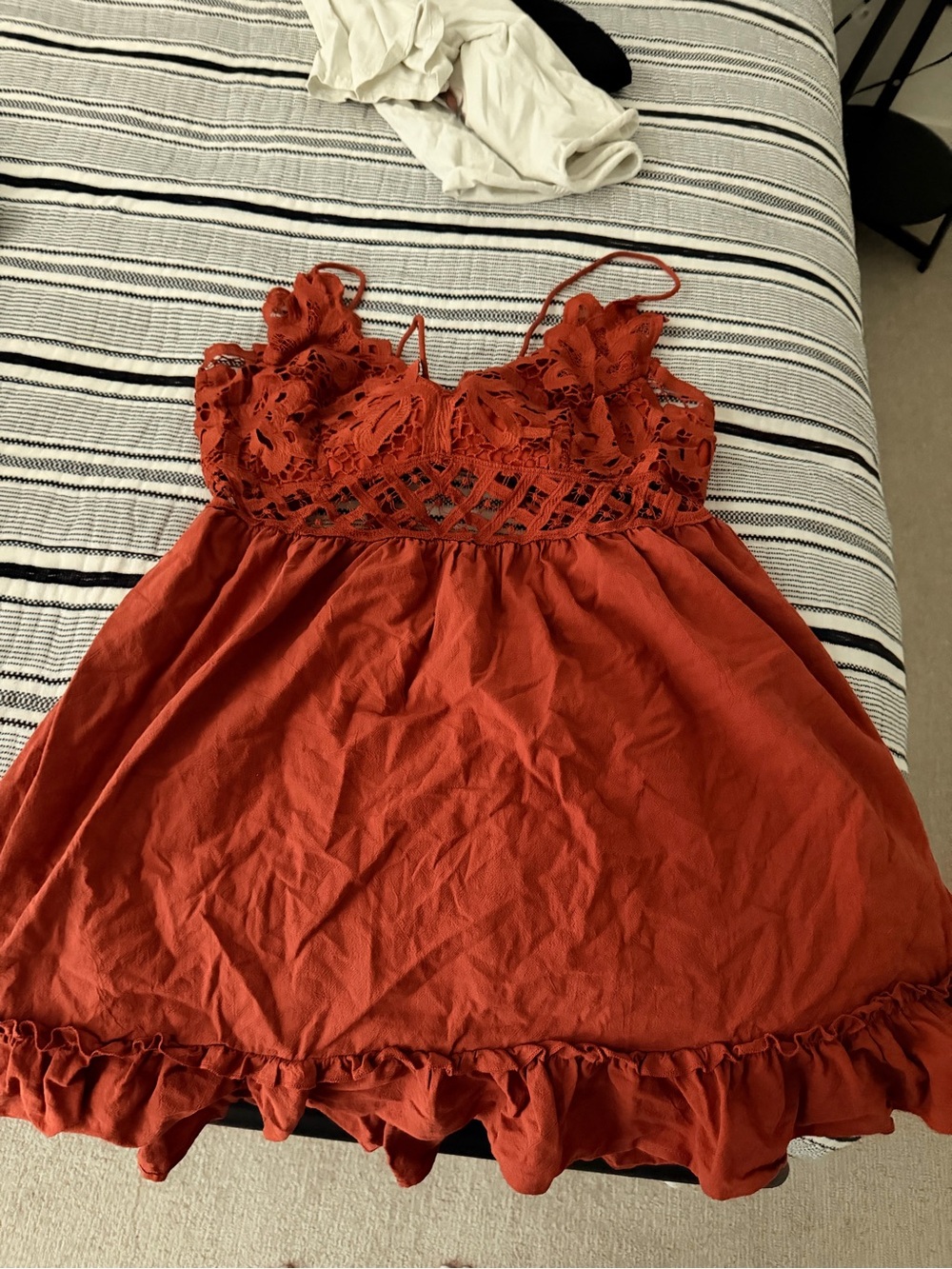 SHEIN Rust Red Lace Trim Cami Dress